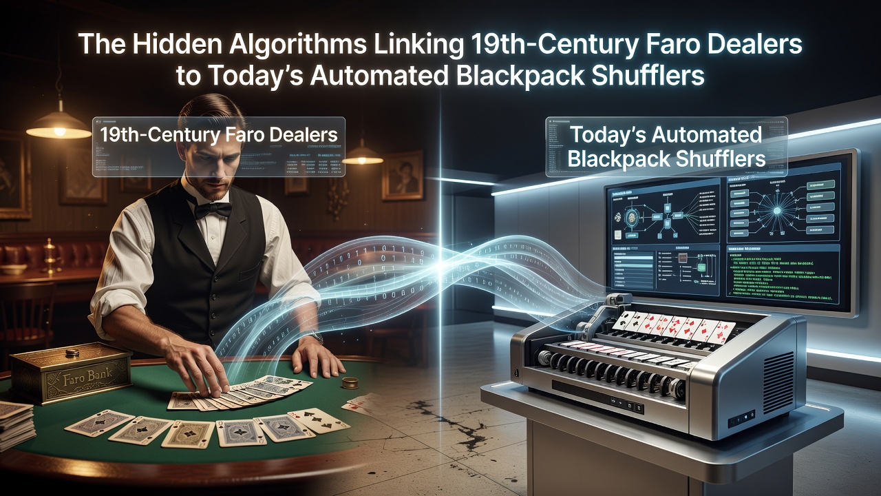 Moderne geautomatiseerde blackjack-shuffler in actie met zichtbare mechanische componenten en software-interface